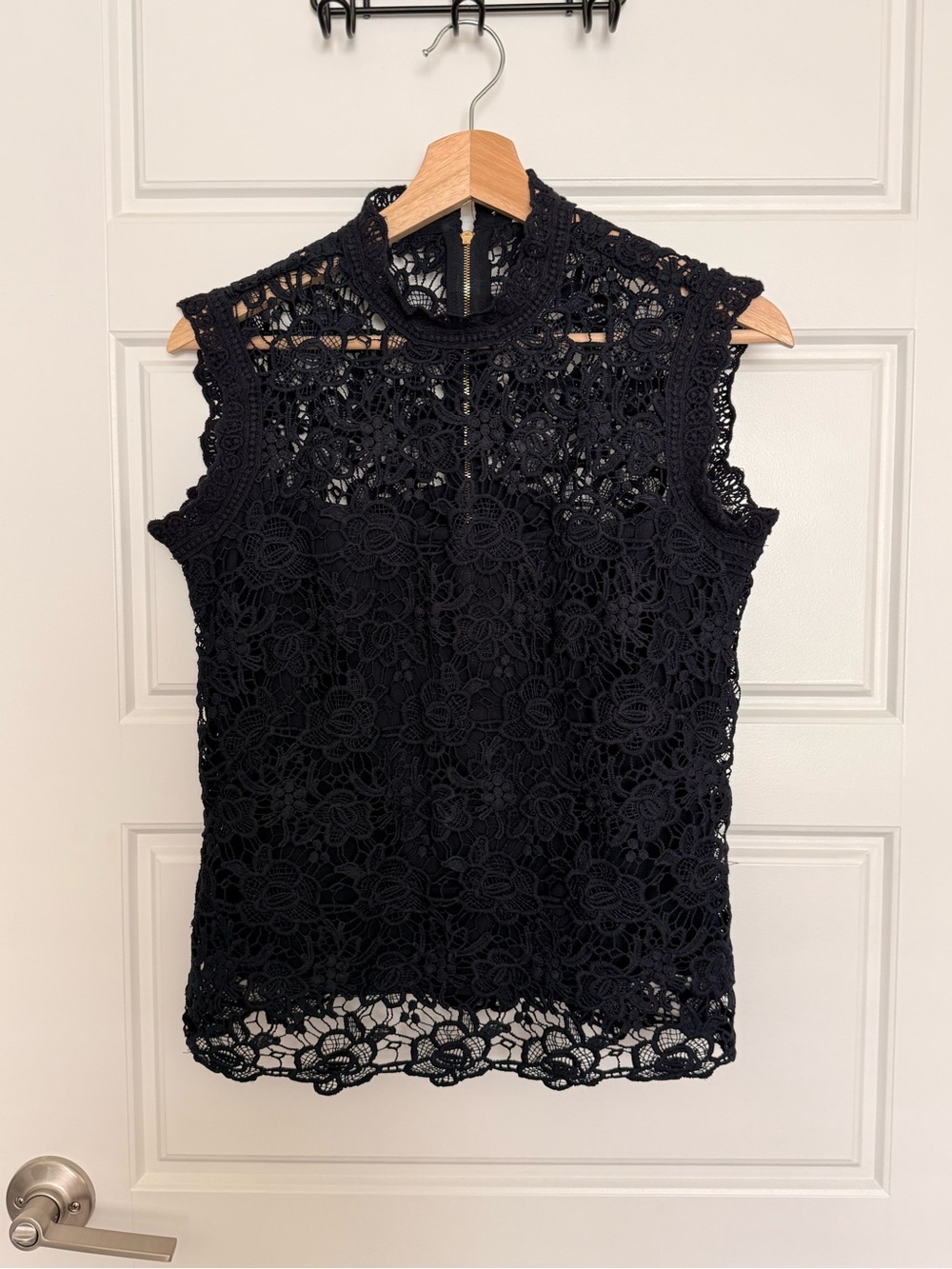 Nanette Lepore Navy Blue Floral Lace Mock Neck Camisole